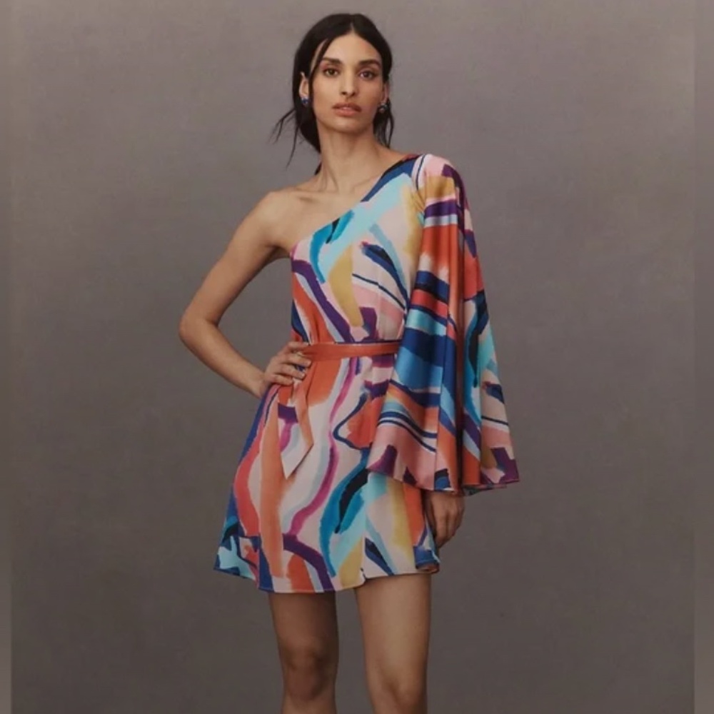 BHLDN Stevie One-Shoulder Satin Mini Dress